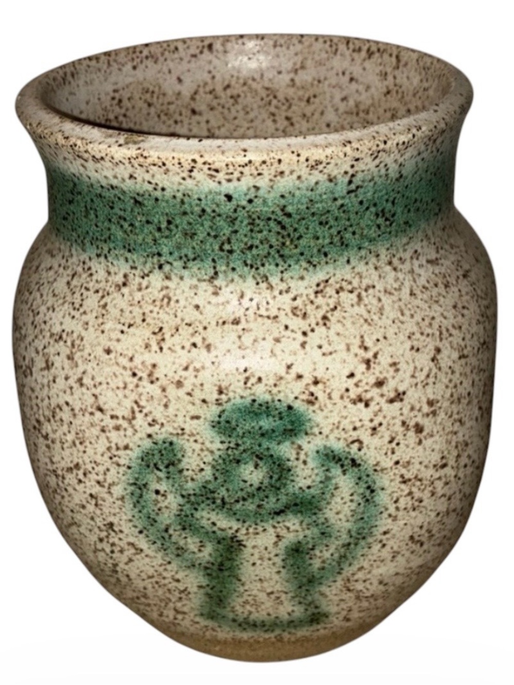 Speckled Vase with‎ Green Floral Arrangement signed pottery